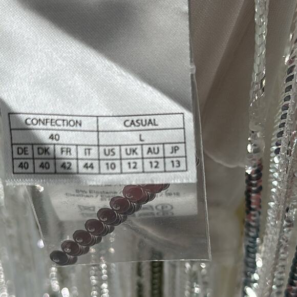 Rotate Birger Christensen Sequin Metallic Fringe Sleeveless Dress Silver Size 10 - Picture 16 of 16